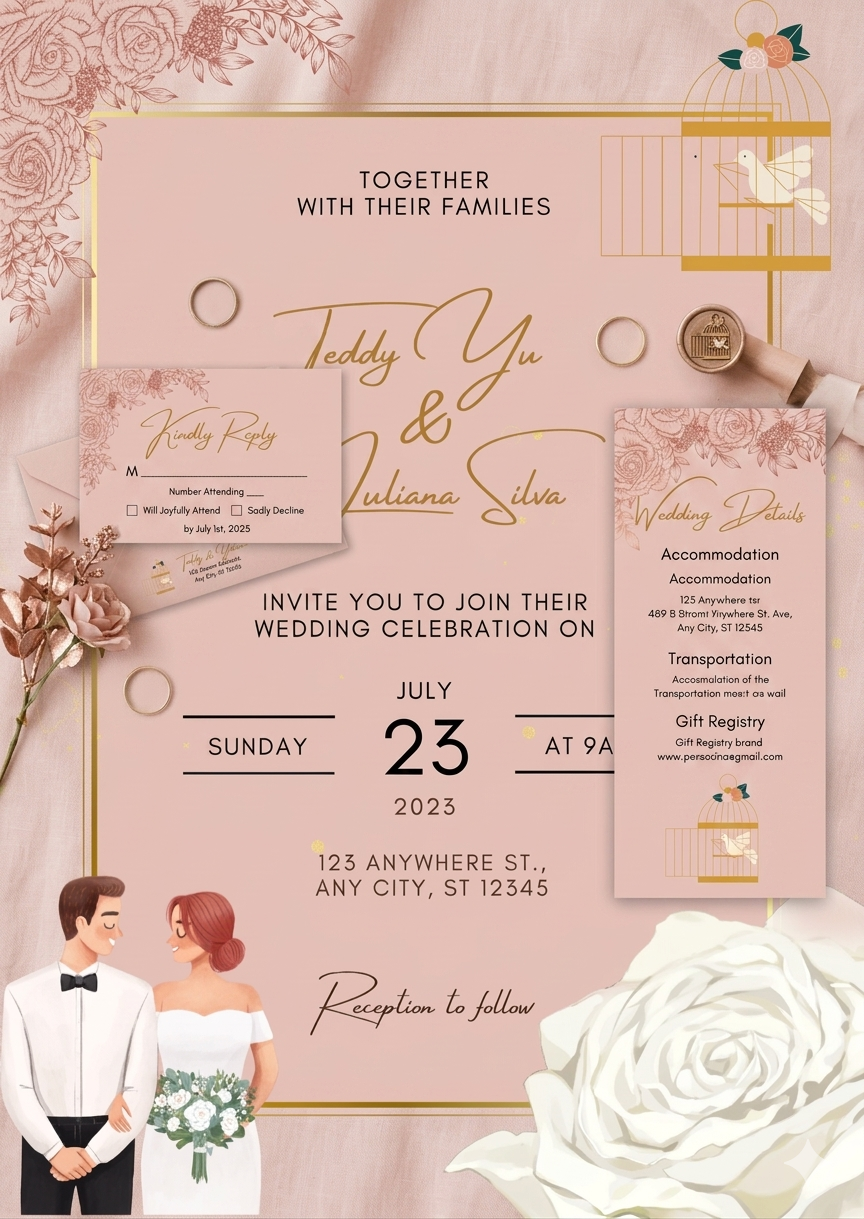 Luxury Wedding Invitation Bundle | Editable Canva Template | 4-in-1 Elegant Wedding Set